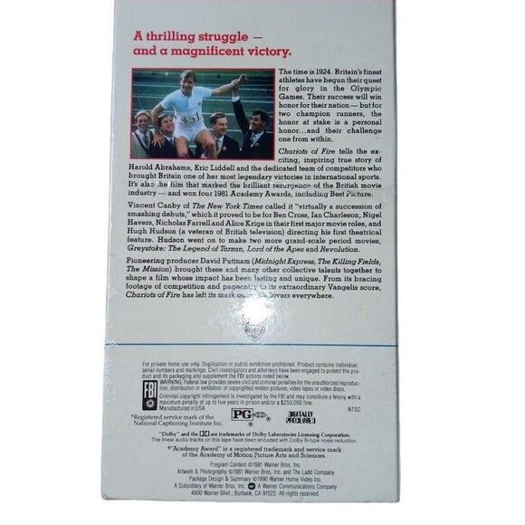 Chariots of Fire 1981 Movie VHS Tape New Factory Sealed Watermark - Picture 2 of 4